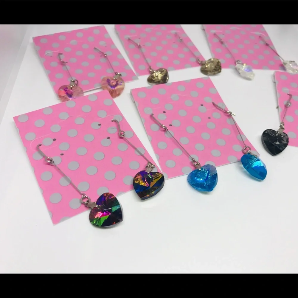 Rainbow crystal heart earrings vintage